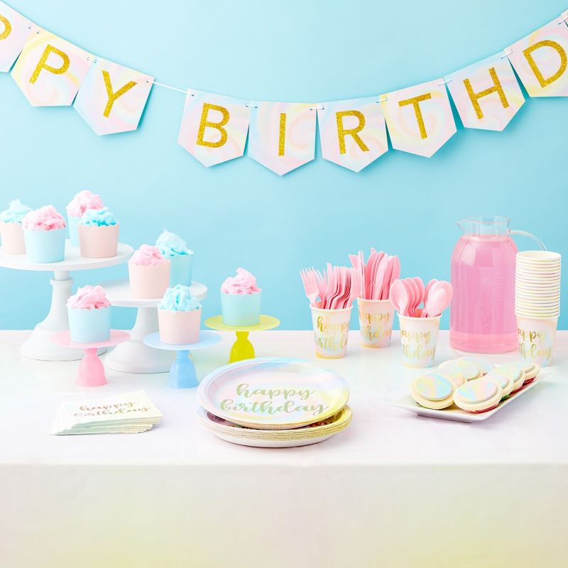 Blue Panda 147-Piece Pastel Tie Dye Party Supplies with Happy Birthday Plates, Napkins, Cups, Tablecloth, Banner, and Cutlery (Serves 24), 2 of 9