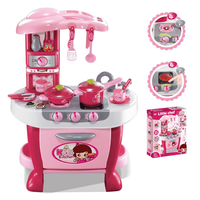 Link Worldwide Little Chef 31pc Set Deluxe Kitchen Appliance Cooking Play Set With Lights & Sound - Pink, 1 of 5