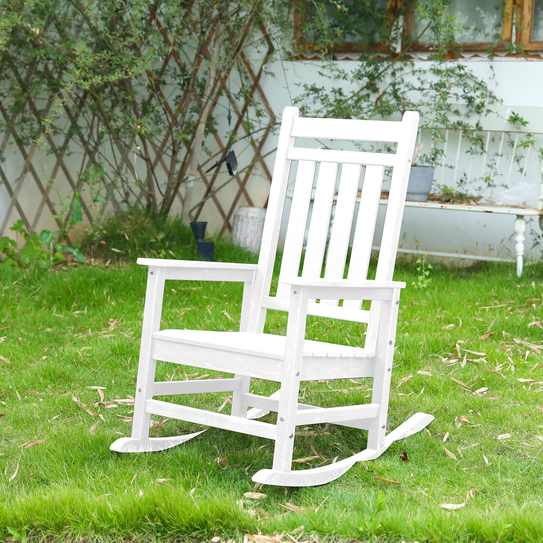 Mlmh & Kngwa 25.4"W Outdoor Rocking Chair with Wood-Texture-White
