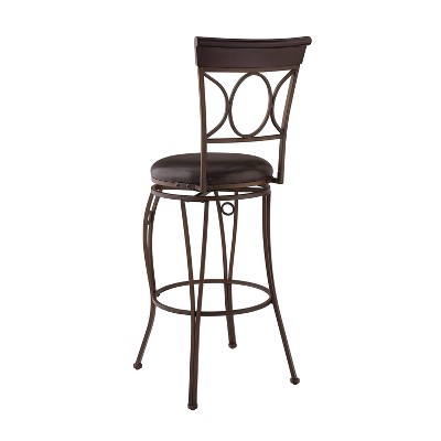 Linon 30" Swivel Metal Bar Stool with Brown Cushion