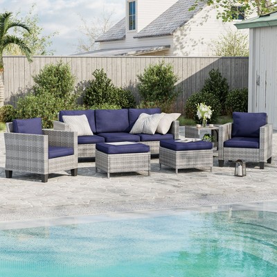 Sonkuki 6-Piece Patio Conversation Set Outdoor Wicker Rattan Furniture Set with Side Table