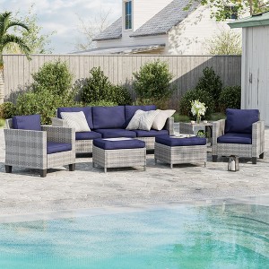 Sonkuki 6-Piece Patio Conversation Set Outdoor Wicker Rattan Furniture Set with Side Table - 1 of 4