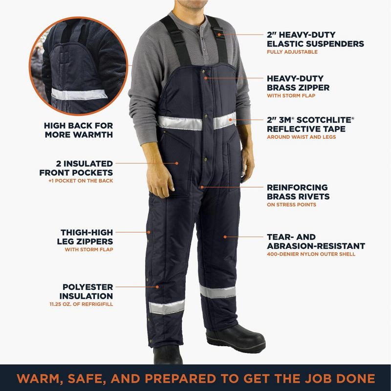 RefrigiWear Men's Iron-Tuff Enhanced Visibility Insulated High Bib Overalls with Reflective Tape, 3 of 7