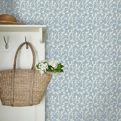 Laura Ashley Newport Blue Vinyl Floral Wallpaper Roll