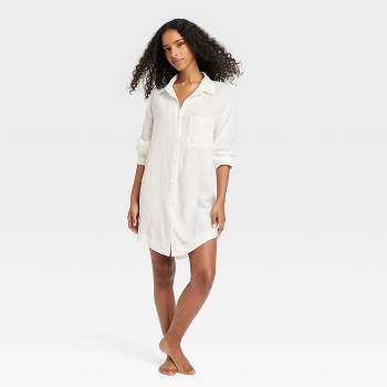 Women's Linen Blend Sleep Shirtdress - Stars Above™