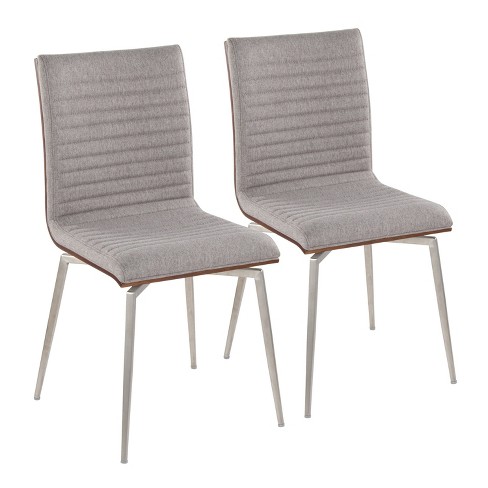 LumiSource Set of 2 Mason Stainless Steel Swivel Dining Chairs Walnut Wood/Gray - image 1 of 4