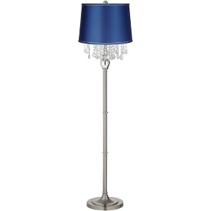 360 Lighting Modern Floor Lamp Standing 62 1/2" Tall Brushed Nickel Silver Crystals Medium Blue Satin Drum Shade for Living Room Bedroom Office House - 1 of 4