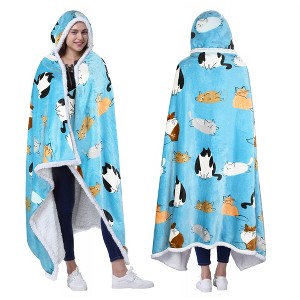Catalonia Women's Fuzzy Wearable Blanket Wrap Sweater with Hand Pockets, Hooded Blanket Cape, Cozy Fleece Throw Cape, Valentine’s Day Gift for her - 1 of 4