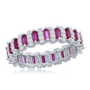 Bella Silver Sterling Silver Round & Baguette Eternity Band Ring - Ruby CZ - Available Sizes:  9 ,  8 ,  7 ,  6 - 1 of 3
