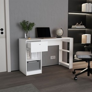 CAVINAS 47" Wide Single Drawer Desk with 4 Shelves,Multi-Purpose Writing and Gaming Desk for Home Office and Living Room - 1 of 4