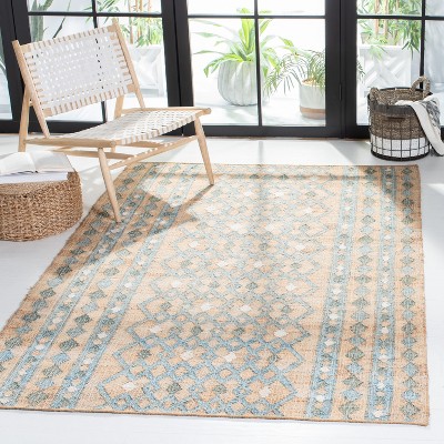 Handmade Blue and Beige Wool 6' x 9' Flat Woven Area Rug