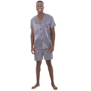 ADR Mens Satin Pajamas, Short V-Neck Pj Set - 1 of 3