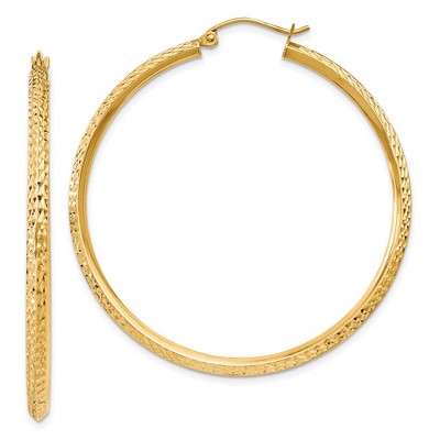 Black Bow Jewelry 2.5mm x 45mm 14k Yellow Gold Knife Edge Diamond-Cut Round Hoops