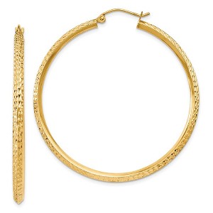 Black Bow Jewelry 2.5mm x 45mm 14k Yellow Gold Knife Edge Diamond-Cut Round Hoops - 1 of 4