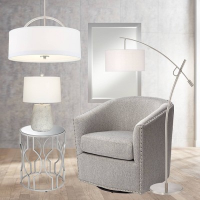 Elegant Brushed Nickel 23" Drum Pendant with White Linen Shade