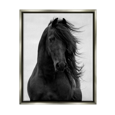 Stupell Industries Black Stallion Horse Portrait Soft Grey Sky Photography