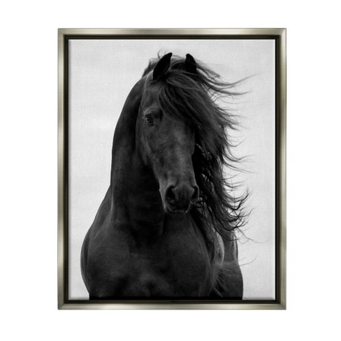 Stupell Industries Black Stallion Horse Portrait Soft Grey Sky