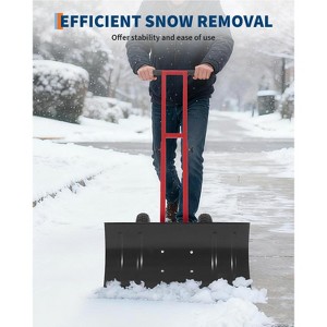 29x14 in Snow Shovel with 5-Position Angled Blade & Adjustable Handle, Heavy Duty Metal Snow Pusher Shovel with Wheels for Driveway, Doorway, Sidewalk - 1 of 4