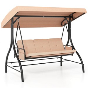 Costway 3-Seat Patio Swing with Canopy with Removable Cushions & Side Pockets Stand Black/Gray/Red/Brown/Beige - 1 of 1