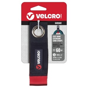 VELCRO 2pk Easy Hang Extension Cord Strap 1.5''X10'' Black - 1 of 3
