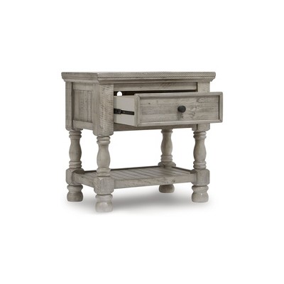 Gray Traditional 1-Drawer Nightstand with USB Ports