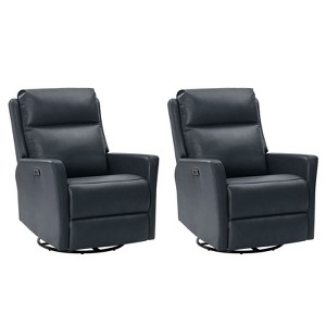 Mario Genuine Leather Transitional Power Recliner with USB Ports Set of 2| ART OF LIVING DESIGNS-NAVY - 1 of 4