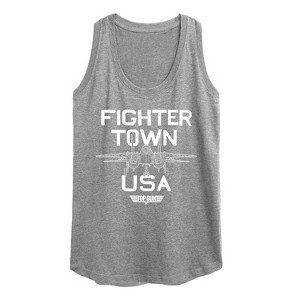 Women's Top Gun Property Of Fighter Town Graphic Racerback Tank - Heather Grey - 3X - 1 of 4