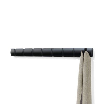 Black 32" Wall Mounted Coat Rack with Retractable Hooks