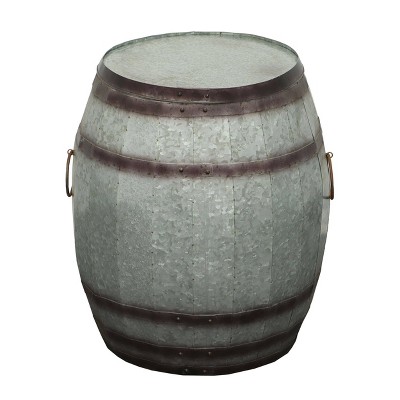 Benzara Drum Shape Metal Wine Storage Table with Removable Lid Rustic Brown/Gray