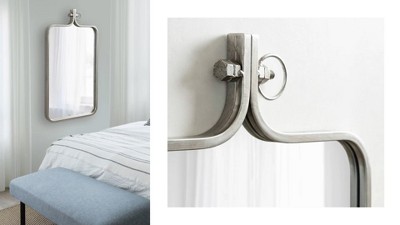 Distressed Silver Rectangular Wall Mirror with Ornamental Crown