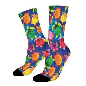 Blue Watercolor Turtles Women Printed Crew Socks Funny Funky Socks Soft Polyester Novelty Gifts for Artists Men - 1 of 1