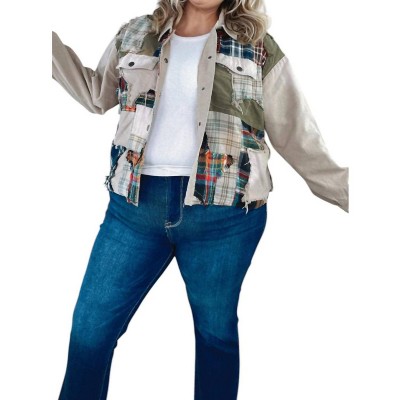 Women's Care Free Plaid Patch Button Down Jacket - Oli & Hali