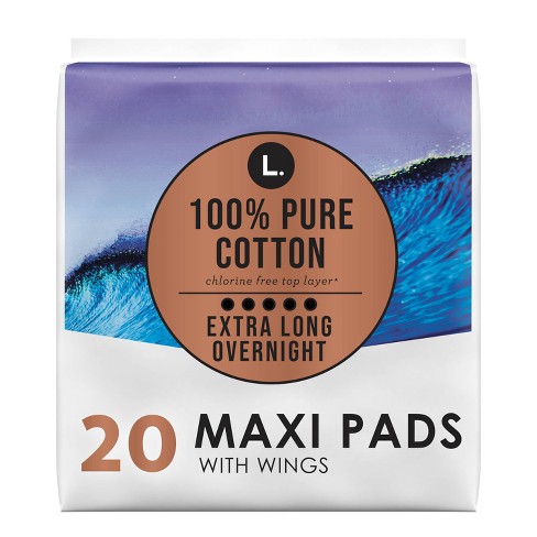 L . Organic Cotton Maxi Extra Long Overnight Pads - 20ct : Target