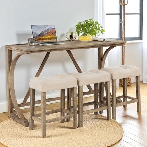 Mshliw 4-Piece Bar Table Set with Power Outlet, Rectangular Bar Table with 3 Upholstered Stools for Dining Room, Living Room, and Game Room - 1 of 4