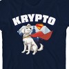 Superman Movie 2025 Krypto Text Krypto with Red Cape S Logo Cityscape Silhouette Boys Navy Crew Neck Short Sleeve Tee - 2 of 4