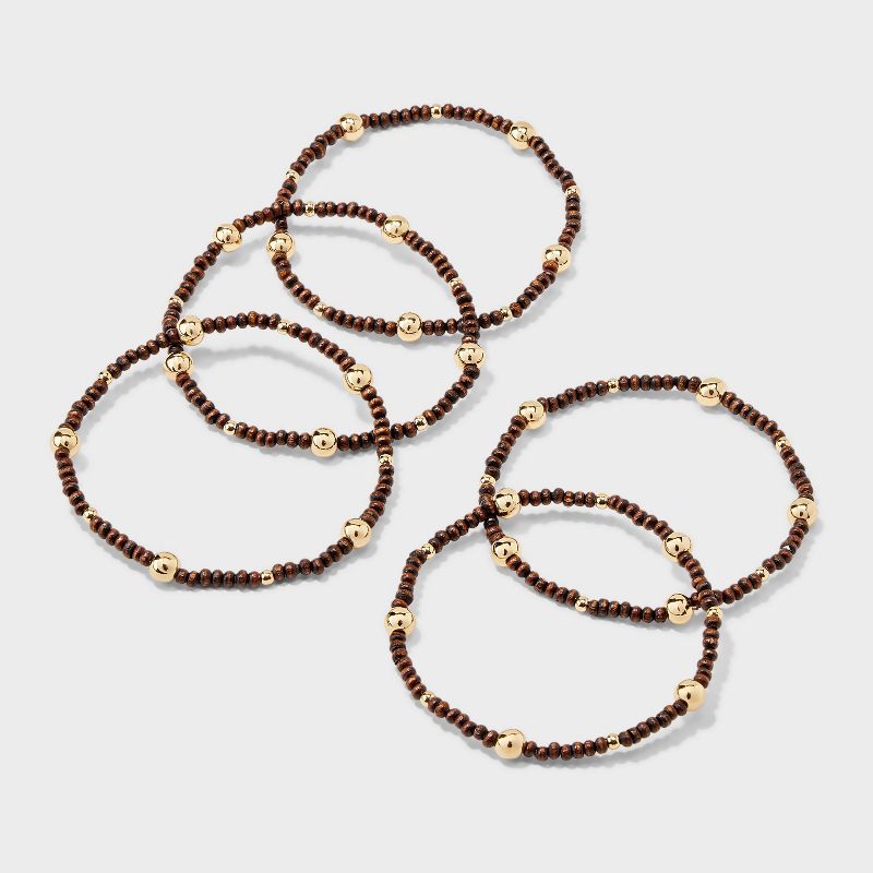Stretch Beaded Bracelet Set 5pc - A New Day&#8482; Gold/Brown, 1 of 9