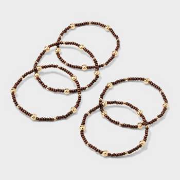 Stretch Beaded Bracelet Set 5pc - A New Day™ Gold/Brown