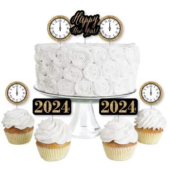 Big Dot of Happiness New Year's Eve - Gold - Dessert Cupcake Toppers - New Years Eve 2024 Party Clear Treat Picks - Set of 24
