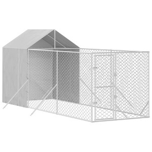 vidaXL Outdoor Dog Kennel Silver Galvanized Steel Large - 6.6‘ x 32.8‘ x 8.2‘ - 1 of 4