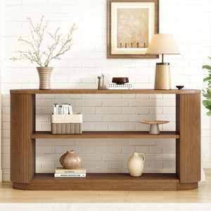 Modern Console Table for Entryway or Hallway,Narrow Sofa Table with Open Shelves & Fluted Wood Grain Design–The Pop Home - 1 of 4