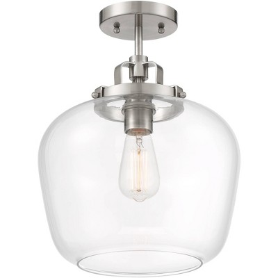 Regency Hill Kenna 12 1/4"W Brushed Nickel with Clear Glass Ceiling Light