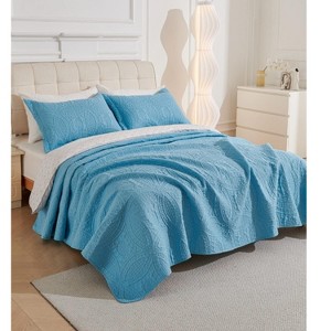 Legacy Decor 3 PCS Set Bedspread Coverlet Reversible Oversized - 1 of 4