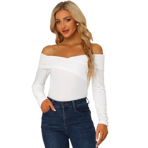INSPIRE CHIC Women's Velvet Slim Fit Long Sleeve Off-Shoulder Blouse - 1 of 4