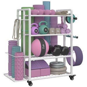 MOEPISY 4-Tier Dumbbell Rack Stand Only, Adjustable Weight Rack for Dumbbells Kettlebells Yoga Mat, White - 1 of 4