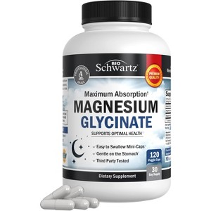 Magnesium Glycinate 500mg Capsules, Maximum Absorption Magnesium Supplement for Nerves, Muscles, Heart, Mood & Sleep Support, Bioschwartz, 120ct - 1 of 4