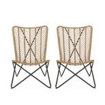 2pk Galtin Outdoor Iron/Wicker Accent Chairs Light Brown/Black - Christopher Knight Home
