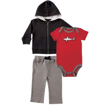 Yoga Sprout Baby and Toddler Boy Cotton Hoodie, Bodysuit or Tee Top, and Pant, Shark Baby