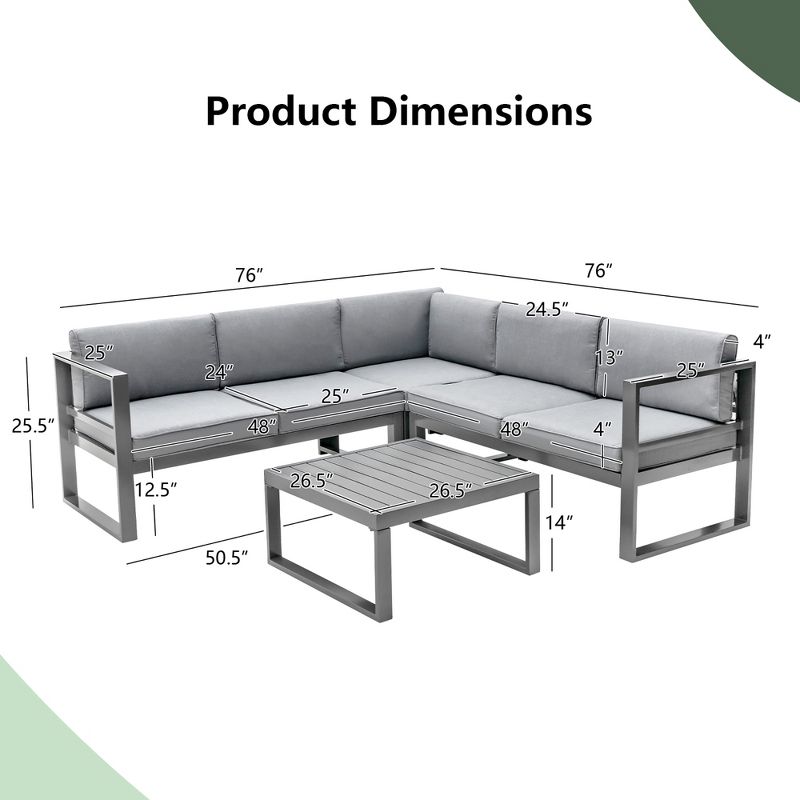Costway 4PCS Patio Furniture Set Aluminum Frame Loveseat Coffee Table Cushions Deck Grey, 4 of 11