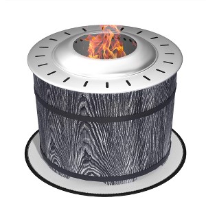 Outsunny Smokeless Fire Pit, 20" Barrel Style Wood Burning Firepit with Mat, Magnesium Oxide - 1 of 4