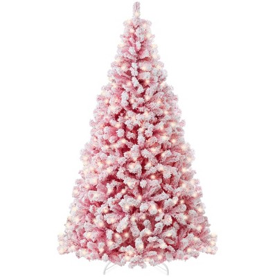 Best Choice Products Prelit Pink Artificial Christmas Tree, Snow Flocked Fir Holiday Decoration